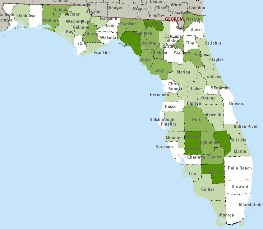 natural resources, and food industries, Florida regions, 2014