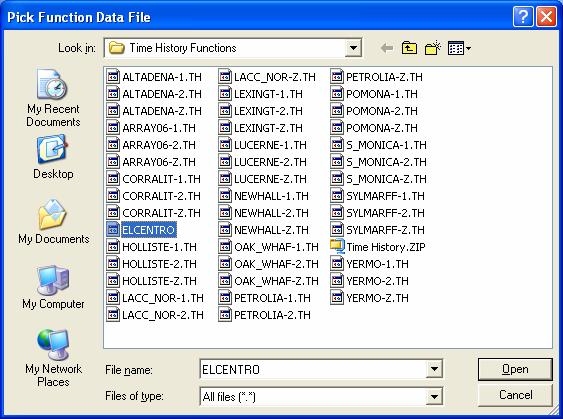 Step 3-2: Locate ELCENTRO Time History Data Click on Browse, select Files of type to All files (*.