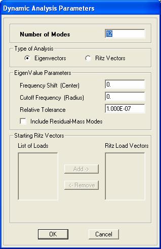 Parameters and specify dynamic analysis parameters as shown in figure