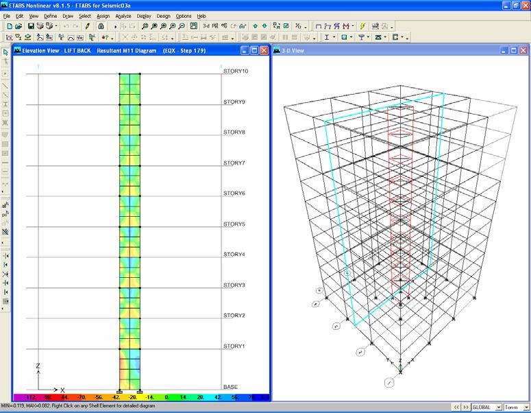 Step 7-5: View Analysis Result Contour in Shear Wall Panels (Elevation View) Change Plan View to Elevation View by clicking on Set Elevation View button and selecting desired elevation for elevator