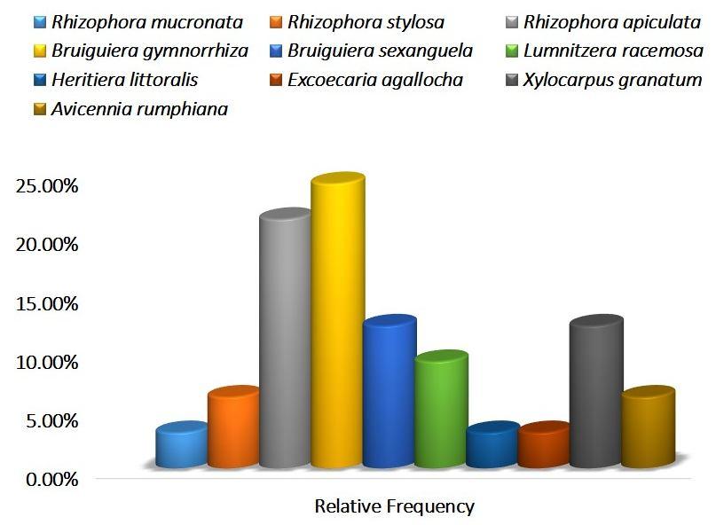 Figure 7. Relative frequency of mangroves noted in Brgy.