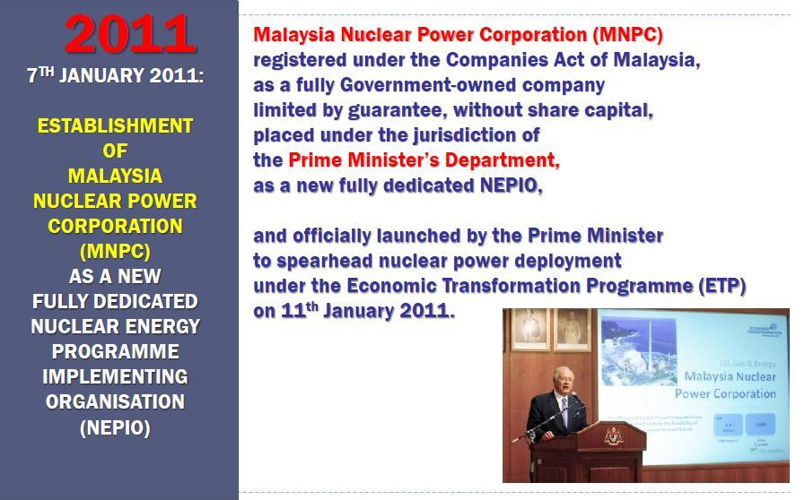 ESTABLISHMENT OF MALAYSIA NUCLEAR POWER CORPORATION (MNPC)