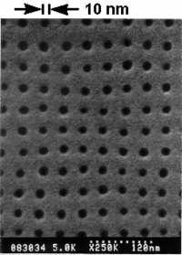 10 nm holes 10 nm holes and 40 nm pitch in PMMA fabricated by