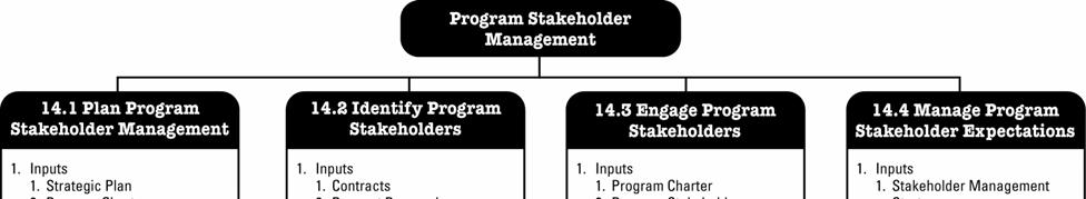 14.4 Manage Stakeholder Expectations Manage Program Stakeholder Expectations is the process of managing communications to satisfy the requirements of, and resolve issues with, program stakeholders.