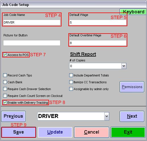 Create a job code for drivers In order for an employee to be considered a driver within Delivery Tracking, they must be clocked in with a job code that has been enabled with the feature.