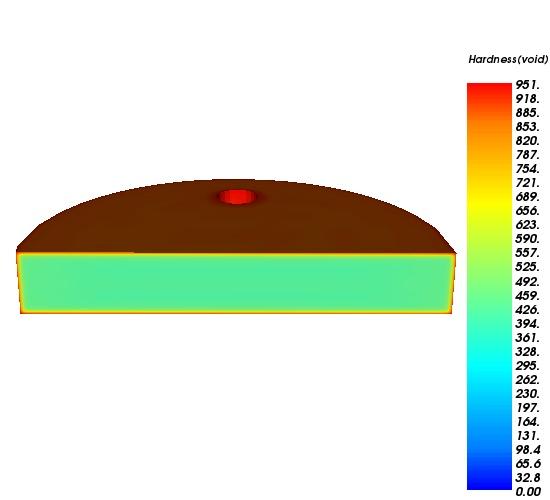 Figure 11: The hardness is shown on a cross-section after heat treating is