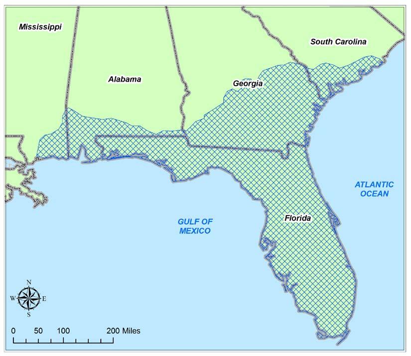 Chapter 1 Introduction Figure 1-5. Extent of the Floridan Aquifer System in the Southeastern United States. Table 1-1. Generalized Lithostratigraphic Column and Aquifer Systems in the District.