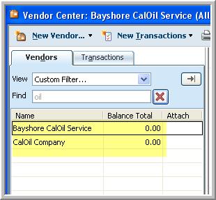 2 Search the customer or vendor list with the Find field for a certain