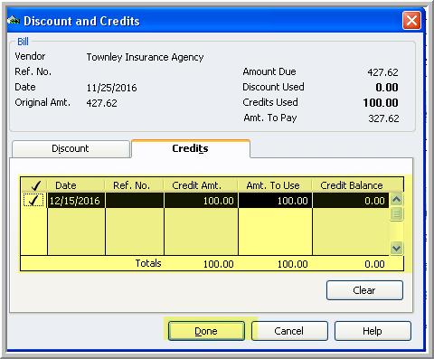 Notice the Amount to Pay is reduced by the amount of the applied credit. This should correlate with your vendor s statement.