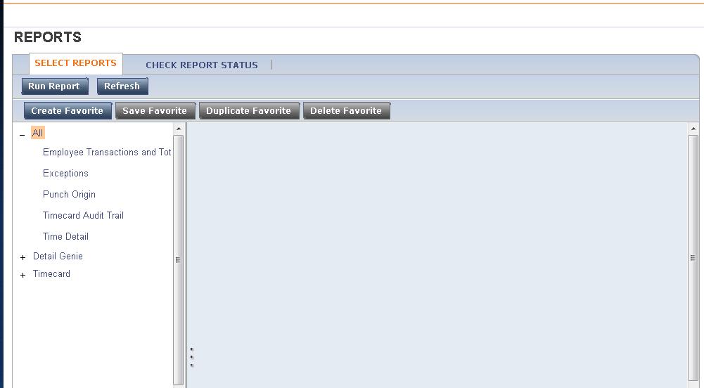 To run a report for a specific employee, in the employee s timecard select the requested time period at the top of the screen and click on the reports link in the top left corner.