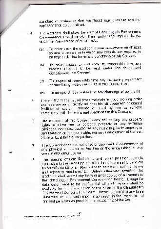 standard or prohibition that the Board may consider and the applicant shall be so notified' 4. The applicant shall allow the staff of Chhattisgarh Environm.