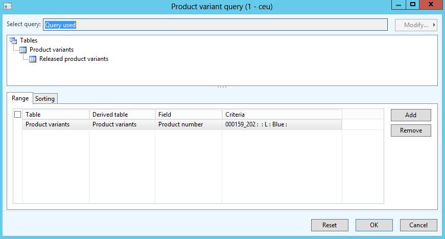 Figure 22: Product variant query form, opened from the Replenishment template line form. The blue large towel variant has been selected for replenishment.