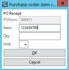Figure 12: Mobile device emulator, showing the PO Receive screen with the Item Id highlighted.
