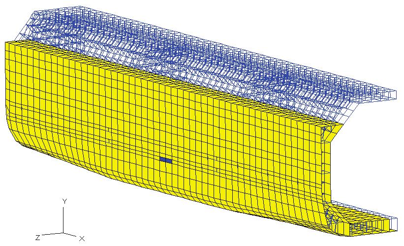The ice pressure applying on areas of small dimensions, the deformations are local, so, in order to determine them with precision, a fine mesh model is developed, on which the ice loads