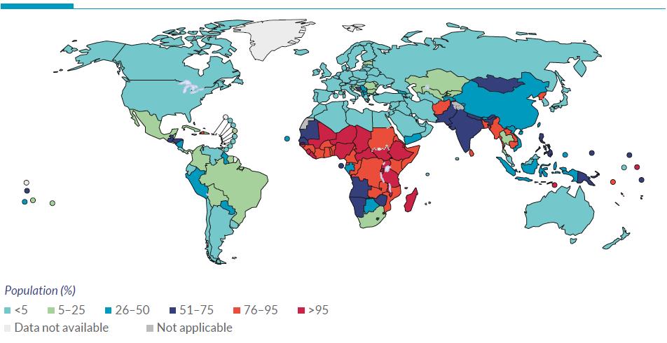 Global primary polluting fuel use for cooking, 2014 In 2014,