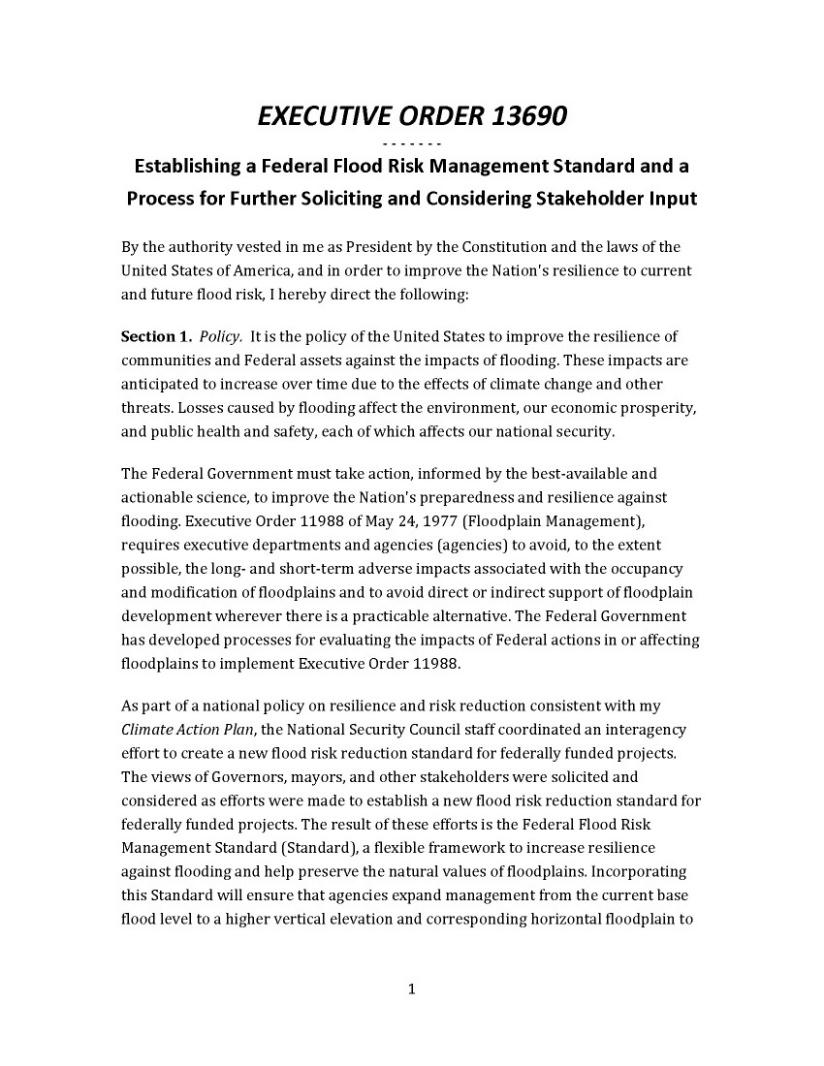 2015 :: Future Floods & Floodplains EO 13690 Establishing a Federal Flood Risk Management Standard and a Process for Further Soliciting and Considering Stakeholder