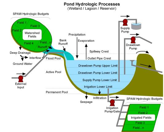 POND Description Field(s) hydrology Depth-Area relationship Infiltration,