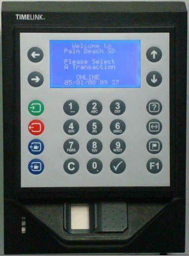TCD Keypad Layout & Functions Display Screen Clock IN Welcome to Palm Beach SD Please Select A Transaction ONLINE