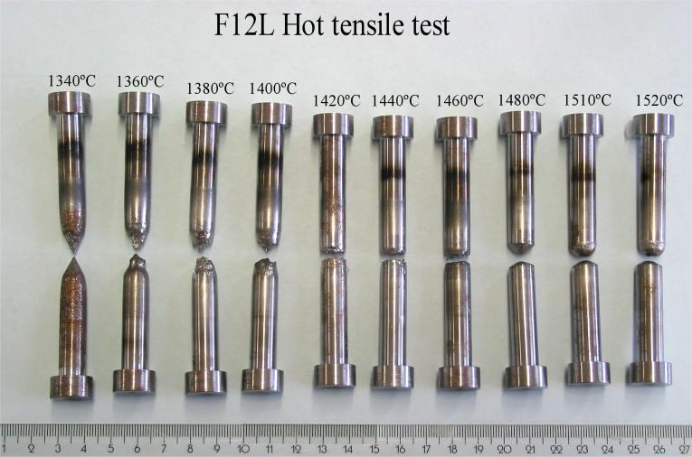 Sumitomo hot tensile test ZDT ZST ZDT ZST FV85 Hot Tensile Tests 1300 C 1320 C 1340 C 1360 C 1380 C 1400 C