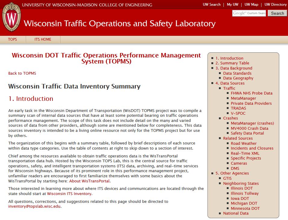 WisDOT Traffic Ops Web Resources Data Source