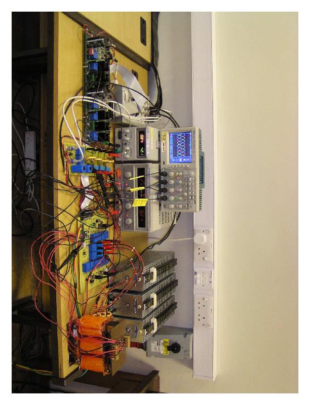 Experimental setup It consists of an inverter board, a three-phase LC filter, a three-phase grid interface inductor, a board consisting of voltage and current sensors, a step-up transformer, a dspace