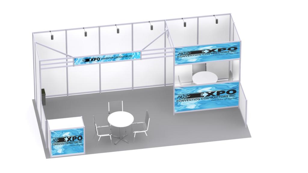 75 Turnkey Rental Booth 202 10 x 20 Includes: Grey Carpet Meeting Area with Plexi Window & Digital Graphics 1 - Cabinet with your company logo 2 - Tables 6 - Chairs 1 - Wastebasket 6 - Arm Lights