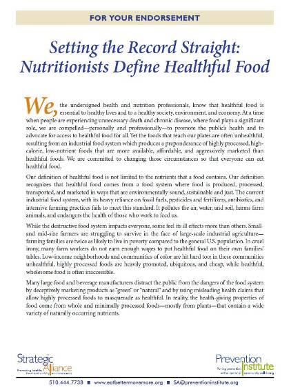 Our definition of healthful food is not limited to the nutrients that a food contains.