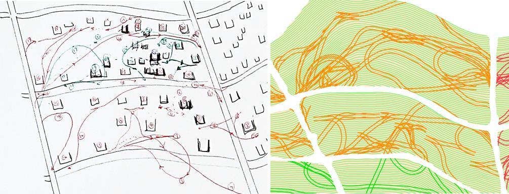 Figure 6.5 Field sketches (left) to assist with GIS mapping and identifying vehicle movements infield (right) 6.