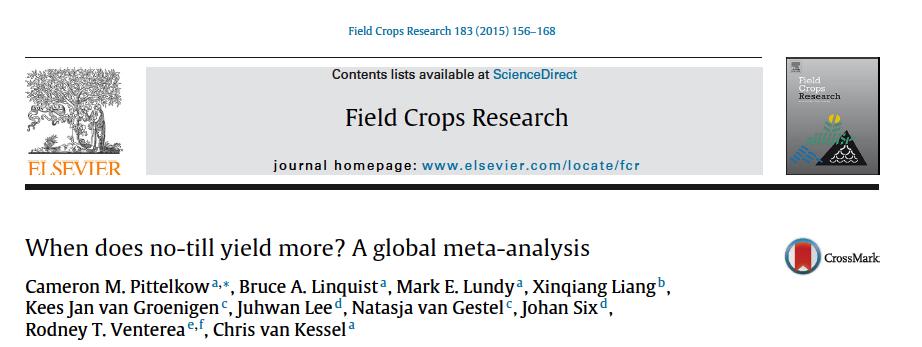No-till reduced yields by 5.1% across all observations Greatest yield reductions in tropical latitudes (-15.