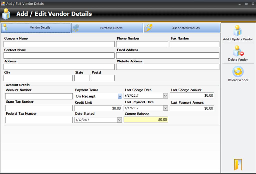 Once all of the appropriate details have been populated for the vendor, be sure to click Add/Update Vendor to save the product details to the database. d 7.