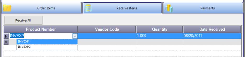 8.12 Receive Items tab s This tab is used in order to confirm that you have Received the items from the vendor.