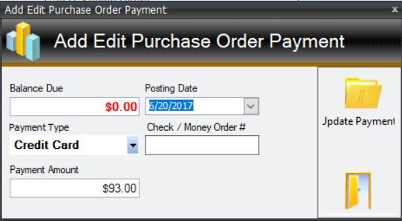 8.13c Delete Payment 1 The Delete Payment button will enable you to delete a payment added to the PO altogether.