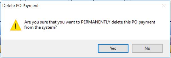 Clicking this button will bring up a pop-up requesting that you confirm deletion, as deleting the payment can not be reversed: 8.