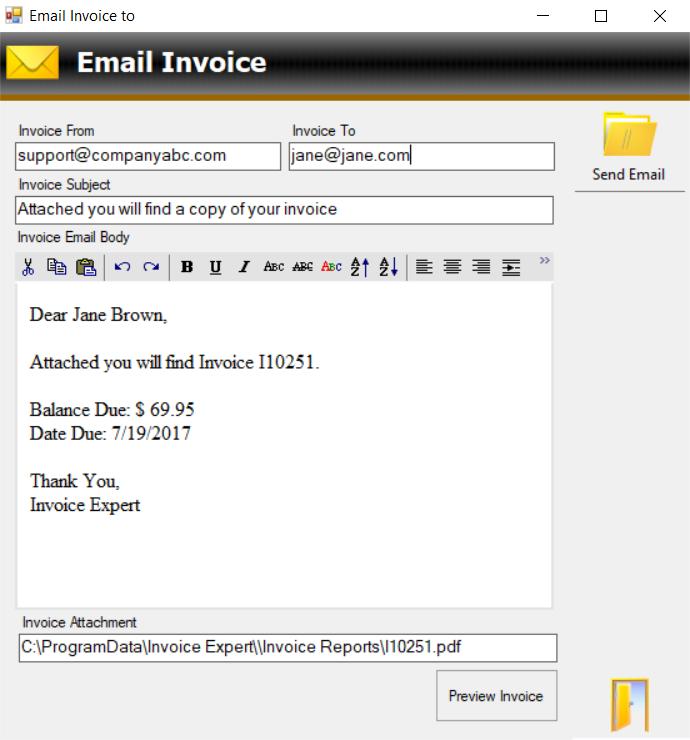 9.23 Email Invoice 2 This button will provide you with the ability to send a copy of the invoice in PDF form to the customer.