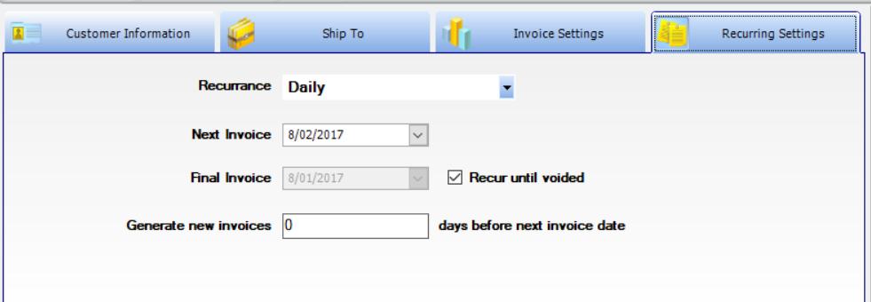 Field Recurrence Next Invoice Definition Select from the drop-down how