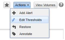 Editing Volume Thresholds in OnCommand Unified Manager Thresholds for volume nearly full and volume full control when an EMS event is triggered by the cluster.