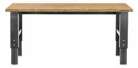 Adjustable 73-106cm (h) 4cm thick bamboo table surface Can support up to 1360kg.