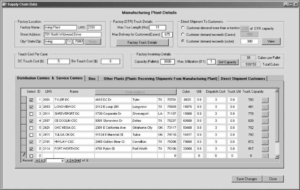 Interfaces 39(5), pp. 460 475, 2009 INFORMS 469 Figure 4: The graphic shows a snapshot of the graphical user interface for network data of the factory warehouse.