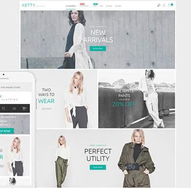 Premium Ketty Fashion Store Magento Template Clean, attractive and modern site and encourage them to take actions The background video to show off your unique products A blog to