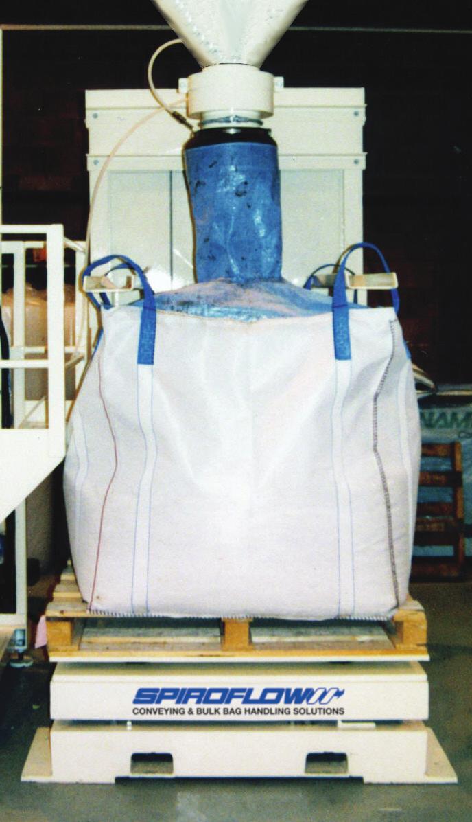 Rise and fall loop support arms with forklift truck channels accommodate various bag sizes, and allow the quick and easy removal of the bags by the loops.