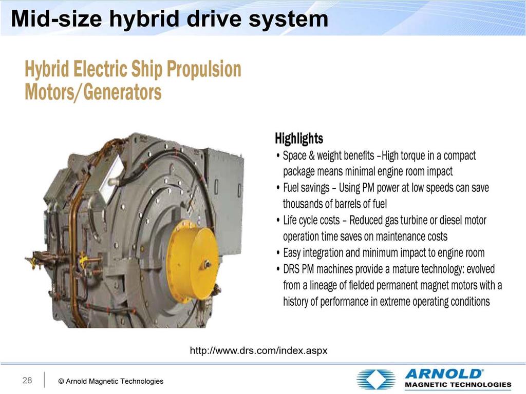 An intermediate size motor is available from DRS for hybrid ship drive