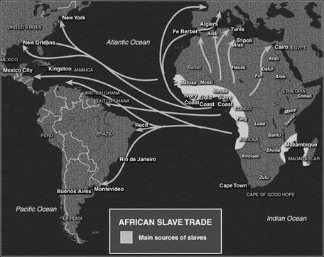 SC07SS070105 20. Review the map above. This map is showing the routes of the African slave trade during what time frame?