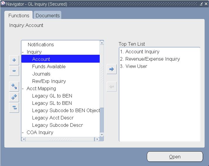 GL Inquiry Account Perform an account inquiry to view actual, budget, and encumbrance account balances and transactions.