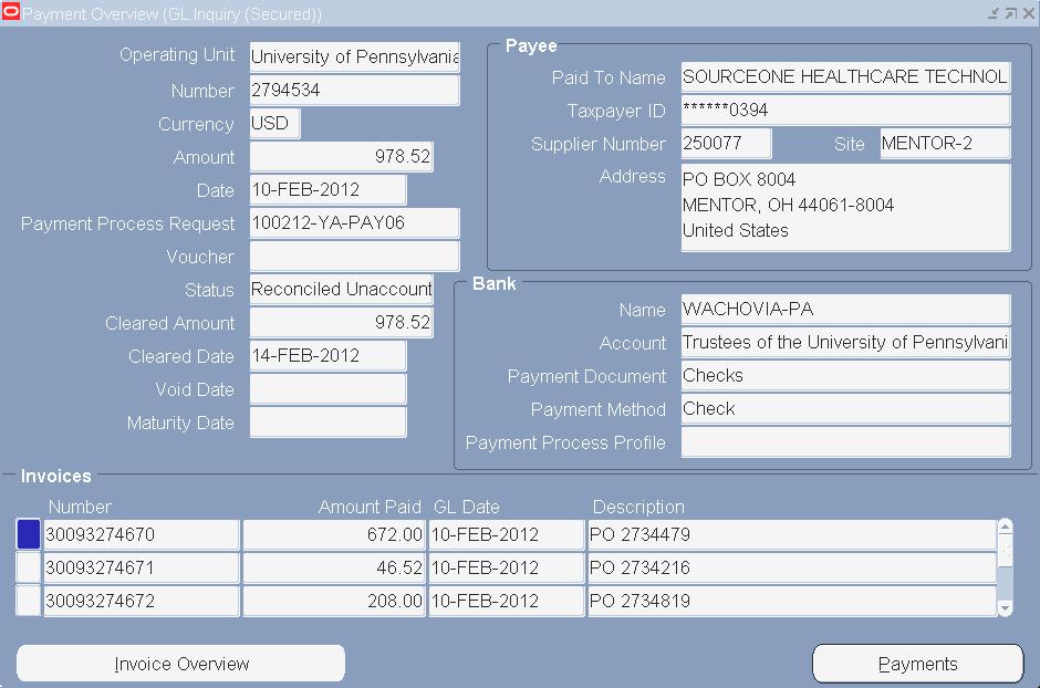 e. Check Cleared Date Date check cashed appears here when Supplier cashes check Supplier address where check was sent