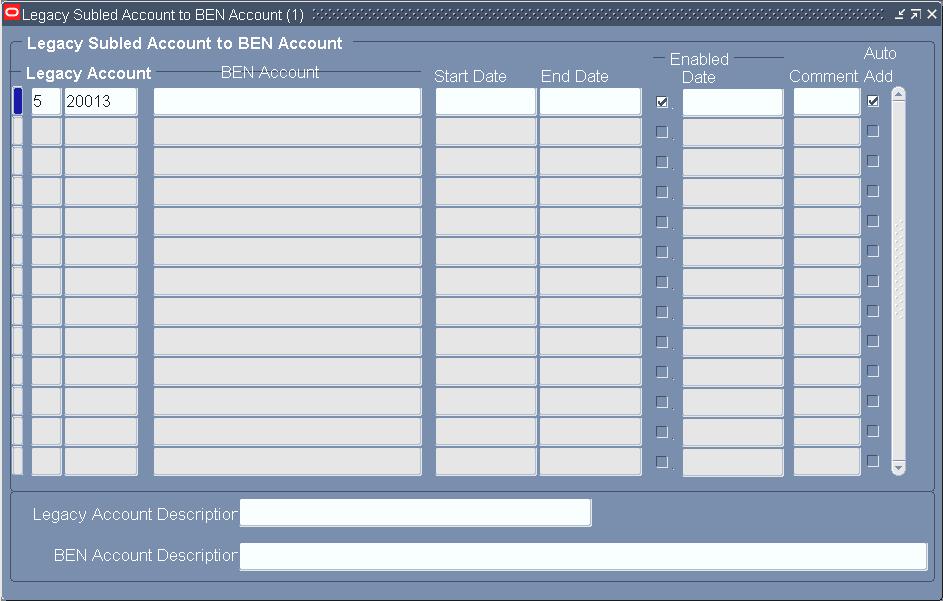 Account Mapping (continued) Legacy SL to BEN (continued) Click on View>Query by Example>Enter or F11 to convert the window to query mode Enter search criteria for the desired