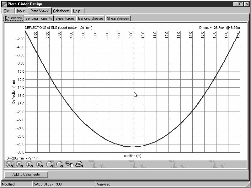 Viewing analysis output The analysis output can be viewed graphically. To view the detailed design calculation, select the Calcsheets page.