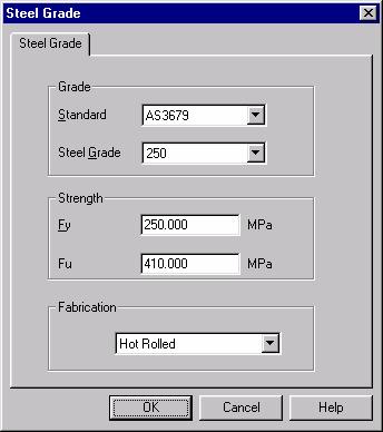 Chapter Two Using Steel Designer Either AS4100 shown Choose a standard and/or steel grade from the pop-up menu or Type in values for Fy and Fu (or Fy<40mm and Fy>40mm when using AIJ) Choose the