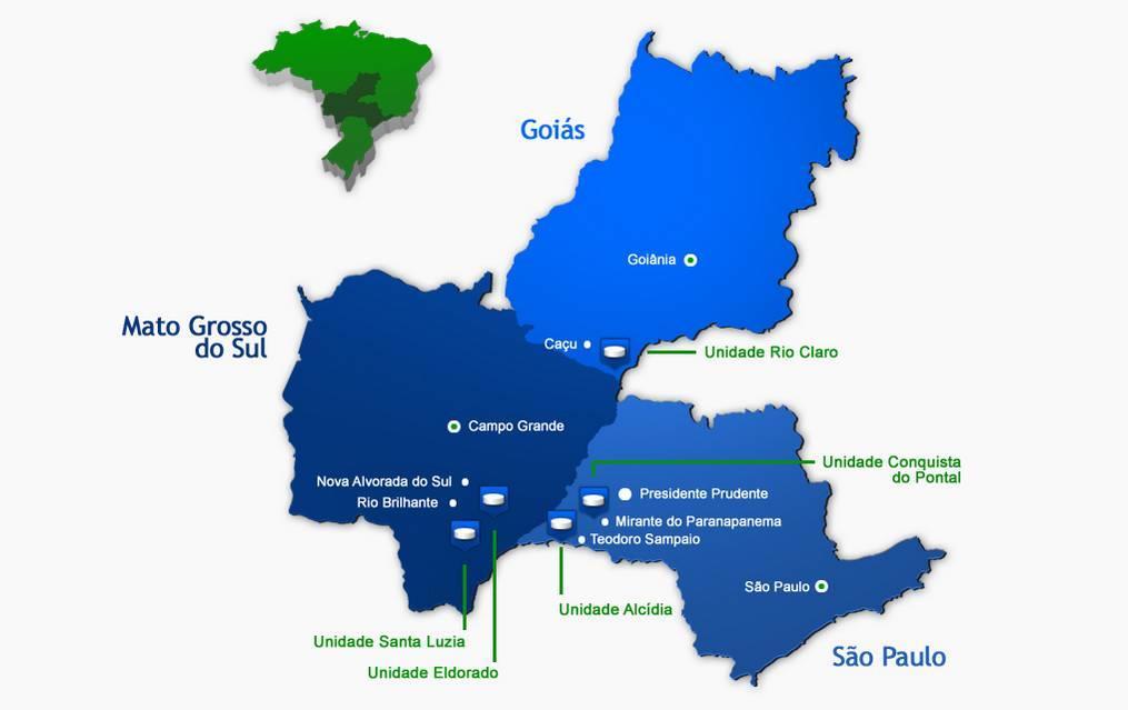 based on three production poles, located in the states of São Paulo, Mato Grosso do Sul and Goiás Plan to