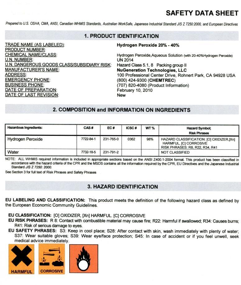 Safety Data Sheet Section Headings These safety data sheet sections are required to be listed in the following, specific order: 1. Identification 2. Hazard(s) Identification 3.