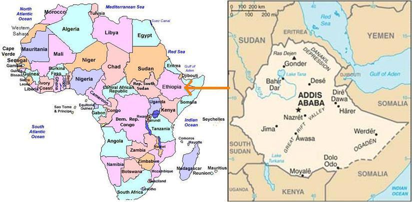 ETHIOPIA-SITUATION Country in the horn of Africa Total area - 1.13 km 2 ~ 100 million inhabitants, 2.